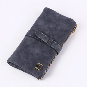 Nubuck Leather Zipper Wallet Women's Long Purse Clutch Phone Pocket