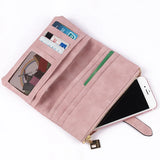 Nubuck Leather Zipper Wallet Women's Long Purse Clutch Phone Pocket