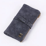 Nubuck Leather Zipper Wallet Women's Long Purse Clutch Phone Pocket