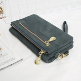Women Dull Polish Leather Wallet Double Zipper Clutch Purse Wristlet