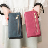 Women Dull Polish Leather Double Zipper Clutch Purse