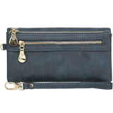 Women Dull Polish Leather Double Zipper Clutch Purse