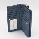 Women Leather Wallet Double Zipper Clutch Wristlet Handbag