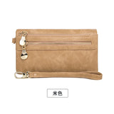 Women Dull Polish Leather Double Zipper Clutch Purse