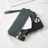 Women Dull Polish Leather Wallet Double Zipper Clutch Purse Wristlet
