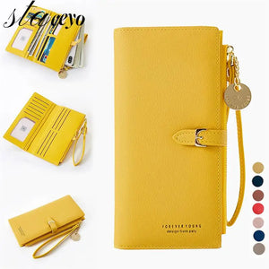 Gray Red Zipper Clutch Wallet Long PU Leather Money Bag