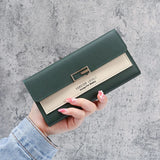 Gray Red Long Zipper Clutch Wallet Soft PU Leather Money Bag