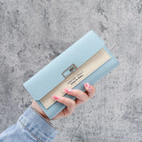 Gray Red Long Zipper Clutch Wallet Soft PU Leather Money Bag