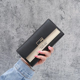 Gray Red Long Zipper Clutch Wallet Soft PU Leather Money Bag