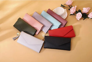 Gray Red Long Clutch Wallet PU Leather Money Bag