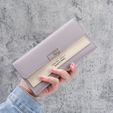 Gray Red Long Zipper Clutch Wallet Soft PU Leather Money Bag