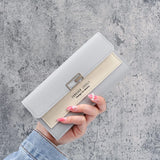 Gray Red Long Zipper Clutch Wallet Soft PU Leather Money Bag