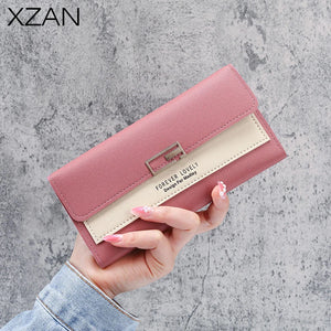 Gray Red Long Zipper Clutch Wallet Soft PU Leather Money Bag