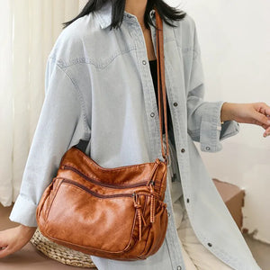 Casual Crossbody Shoulder Bag, Large Capacity Soft Leather Handbag