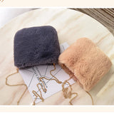 Winter Chains Square Shaped Faux Fur Crossbody Bags