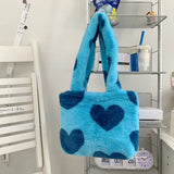 Women Winter Faux Fur Purse And Handbag Girls Heart Prints Fluffy Shoulder Bag