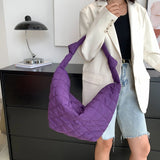 Women Winter Shoulder Handbags Lattice Pattern Space Cotton Padded Totes Bags