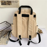 Corduroy School Bag for Girls Harajuku Student Schoolbags