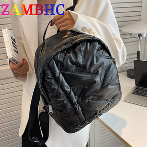 Women's Soft Down Fabric Backpack School Quilted Padded Bag