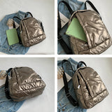 Women's Soft Down Fabric Backpack School Quilted Padded Bag