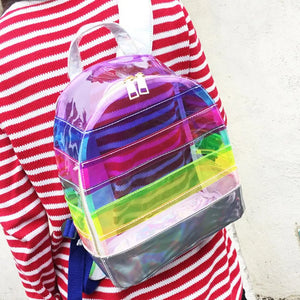 Clear PVC Waterproof Rainbow Stripes Backpack for Women
