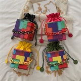 Printed Bucket Bag Chain Strip Messenger Single Shoulder Small Bag