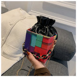 Printed Bucket Bag Chain Strip Messenger Single Shoulder Small Bag