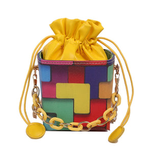 Printed Bucket Bag Chain Strip Messenger Single Shoulder Small Bag