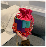 Printed Bucket Bag Chain Strip Messenger Single Shoulder Small Bag