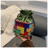 Printed Bucket Bag Chain Strip Messenger Single Shoulder Small Bag