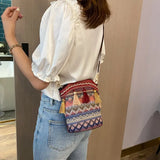 Ethnic Style Tassel Bucket Bag Knitting Women
