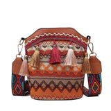 Ethnic Style Tassel Bucket Bag Knitting Women