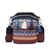 Ethnic Style Tassel Bucket Bag Knitting Women