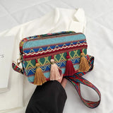 Ethnic Style One-shoulder Messenger Bag Tassel Woven Square Bag Women