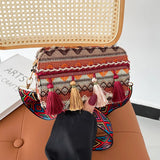 Ethnic Style One-shoulder Messenger Bag Tassel Woven Square Bag Women