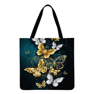 Butterfly Printed Shoulder Bag Large Capacity Linen Tote Handbag