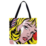 Butterfly Printed Shoulder Bag Large Capacity Linen Tote Handbag