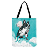 Butterfly Printed Shoulder Bag Large Capacity Linen Tote Handbag