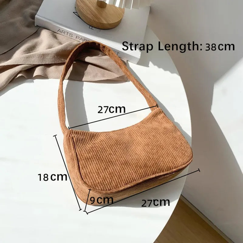 Women's Corduroy Shoulder Bag Solid Handbag Top-handle Tote Bag