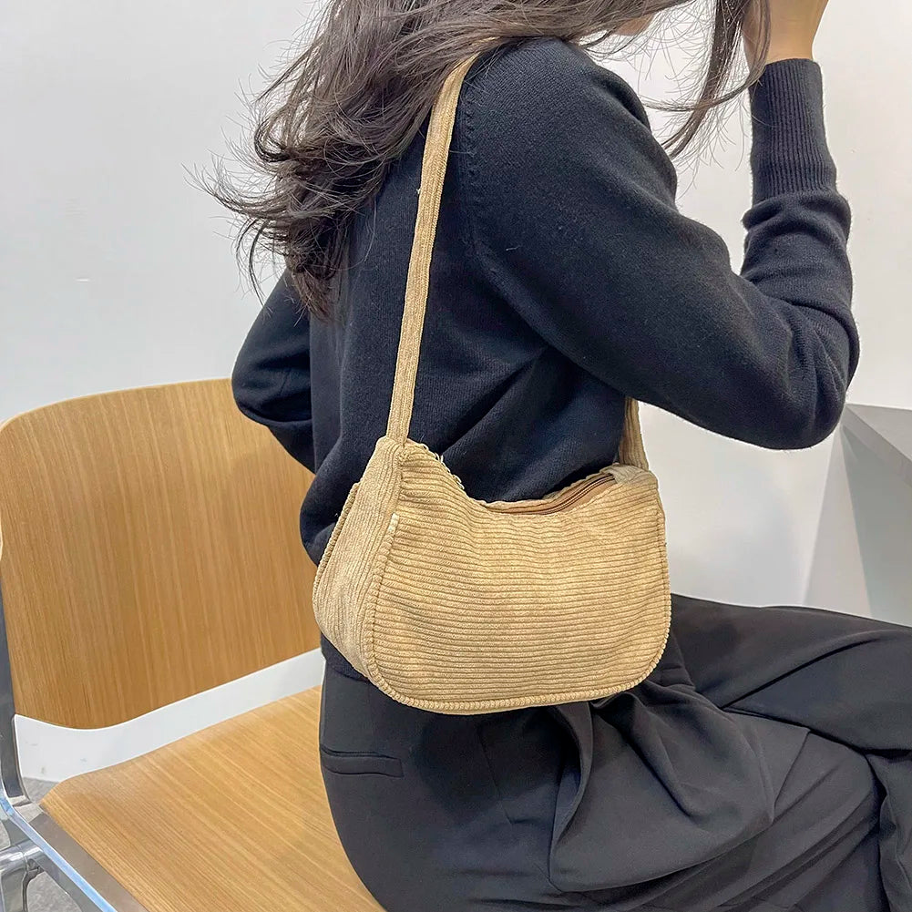 Corduroy Shoulder Bag Women's Casual Handbag Top-handle Tote Bag