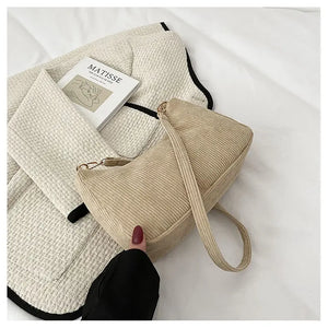 Women's Corduroy Shoulder Bag Solid Handbag Top-handle Tote Bag