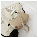 Women's Corduroy Shoulder Bag Solid Handbag Top-handle Tote Bag