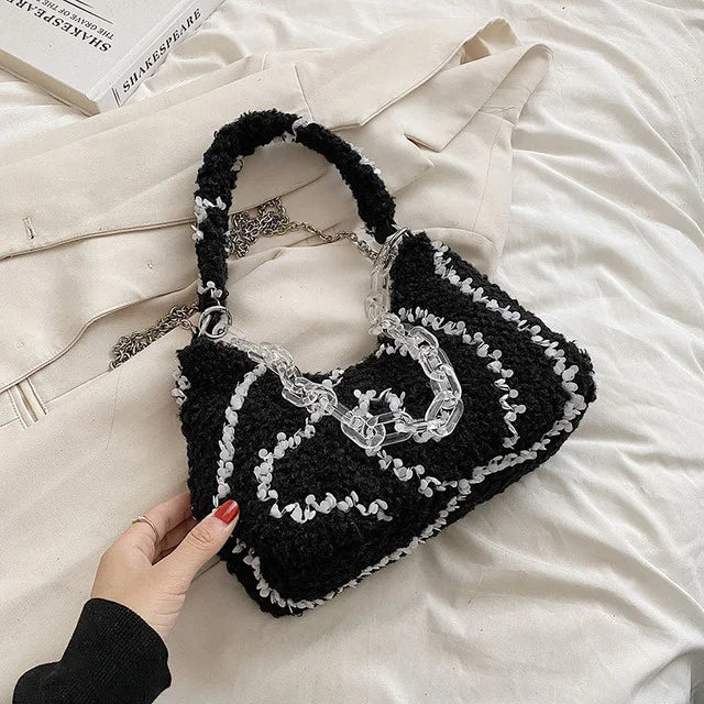 Women's Curly Plush Chain High Capacity Handbag