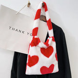 Women's Plush Shoulder Bag Floral Print Large Capacity Handbag