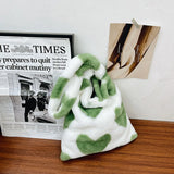 Women's Heart Print Plush Shoulder Bag Winter Handbag