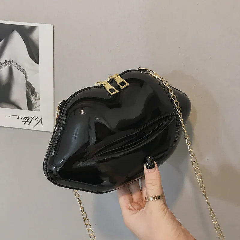 Funny Lip Shape Clutch Shoulder Bag PVC Messenger Bag