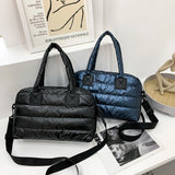 Quilted Cotton Padded Messenger Bag Women Large Capacity Zip Top-handle