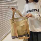 Canvas Patchwork Shoulder Bag Large Capacity Tote Handbags