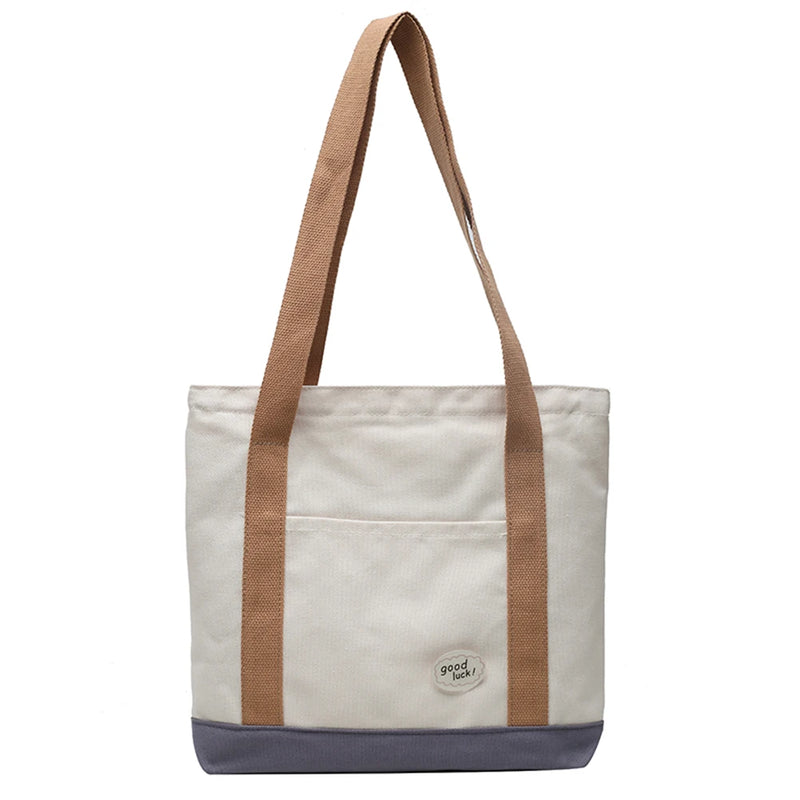 Canvas Patchwork Shoulder Bag Large Capacity Tote Handbags