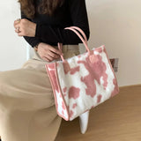 Vintage PU Leather Plush Animal Print Handbag Large Tote Bag